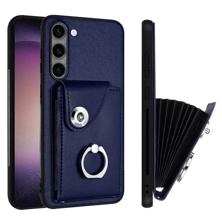 For Samsung Galaxy S23+ 5G Organ Card Bag Ring Holder PU Phone Case(Blue) - HoMEdemic™ 