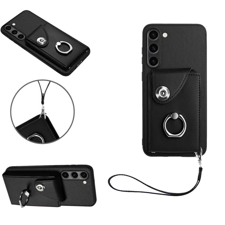 For Samsung Galaxy S23+ 5G Organ Card Bag Ring Holder PU Phone Case with Lanyard(Black) - HoMEdemic™ 