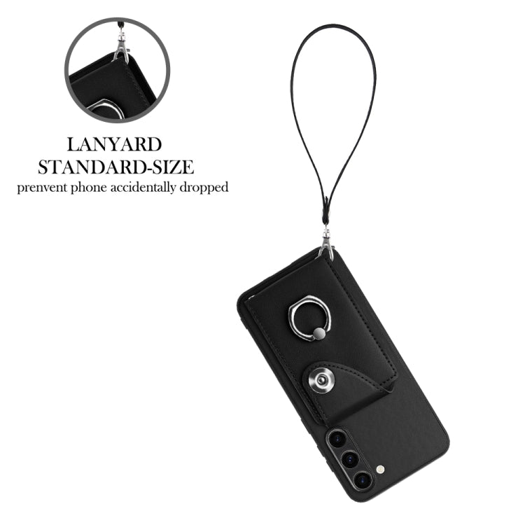 For Samsung Galaxy S23+ 5G Organ Card Bag Ring Holder PU Phone Case with Lanyard(Black) - HoMEdemic™ 