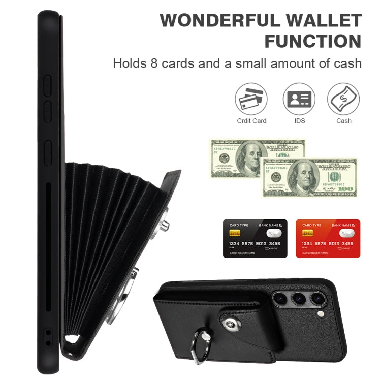 For Samsung Galaxy S23+ 5G Organ Card Bag Ring Holder PU Phone Case with Lanyard(Black) - HoMEdemic™ 