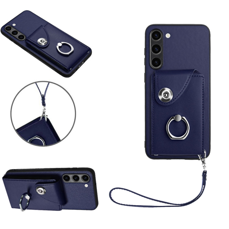 For Samsung Galaxy S23+ 5G Organ Card Bag Ring Holder PU Phone Case with Lanyard(Blue) - HoMEdemic™ 