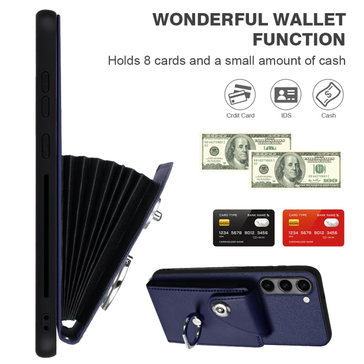 For Samsung Galaxy S23+ 5G Organ Card Bag Ring Holder PU Phone Case with Lanyard(Blue) - HoMEdemic™ 