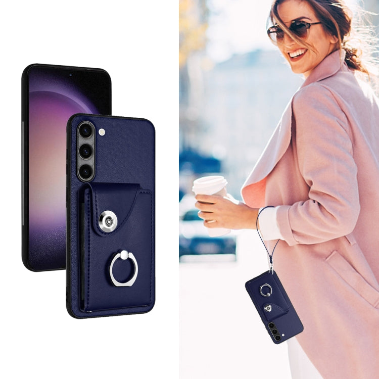 For Samsung Galaxy S23+ 5G Organ Card Bag Ring Holder PU Phone Case with Lanyard(Blue) - HoMEdemic™ 
