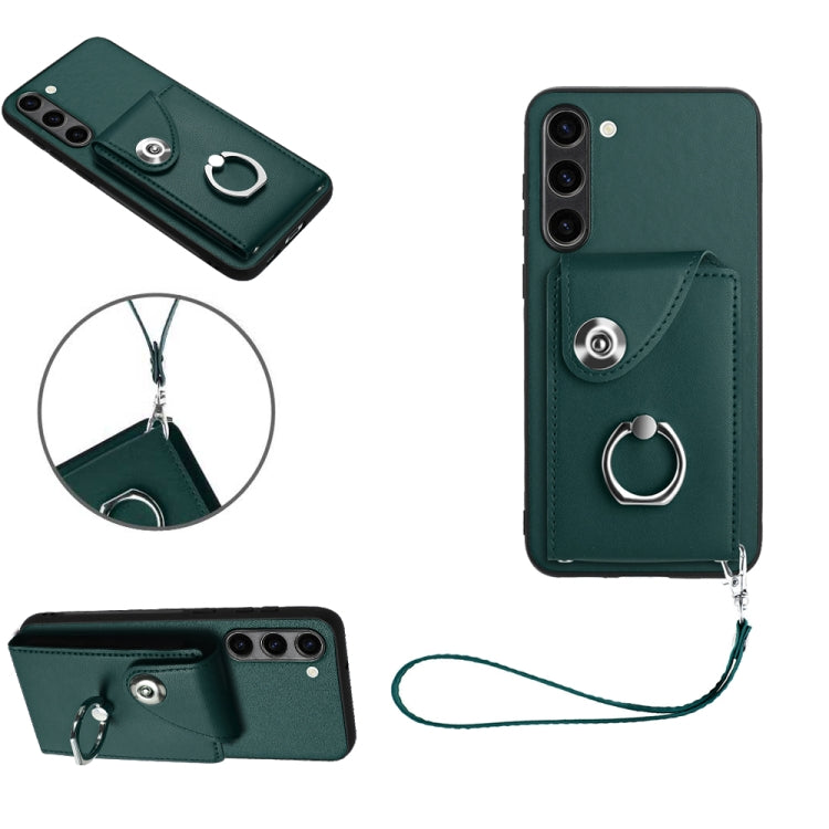 For Samsung Galaxy S23+ 5G Organ Card Bag Ring Holder PU Phone Case with Lanyard(Green) - HoMEdemic™ 