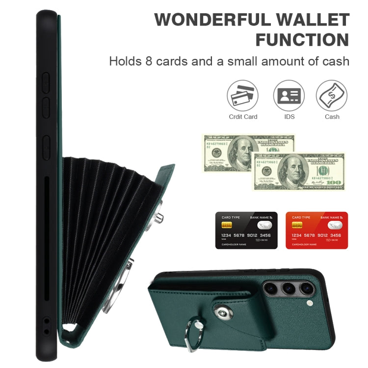 For Samsung Galaxy S23+ 5G Organ Card Bag Ring Holder PU Phone Case with Lanyard(Green) - HoMEdemic™ 