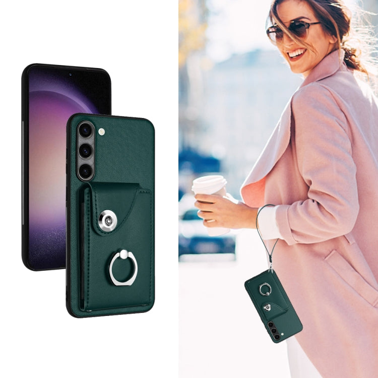 For Samsung Galaxy S23+ 5G Organ Card Bag Ring Holder PU Phone Case with Lanyard(Green) - HoMEdemic™ 