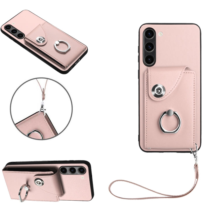 For Samsung Galaxy S23+ 5G Organ Card Bag Ring Holder PU Phone Case with Lanyard(Pink) - HoMEdemic™ 