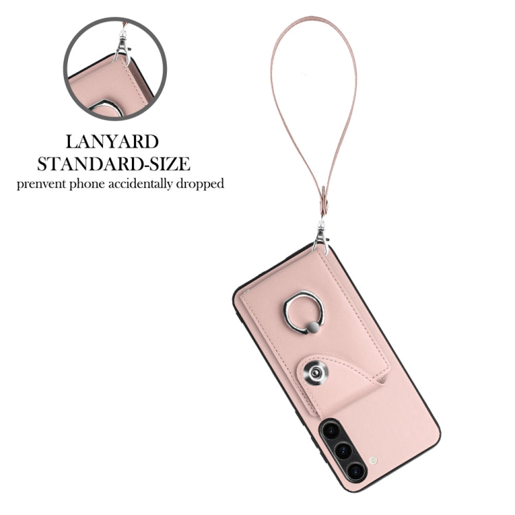 For Samsung Galaxy S23+ 5G Organ Card Bag Ring Holder PU Phone Case with Lanyard(Pink) - HoMEdemic™ 