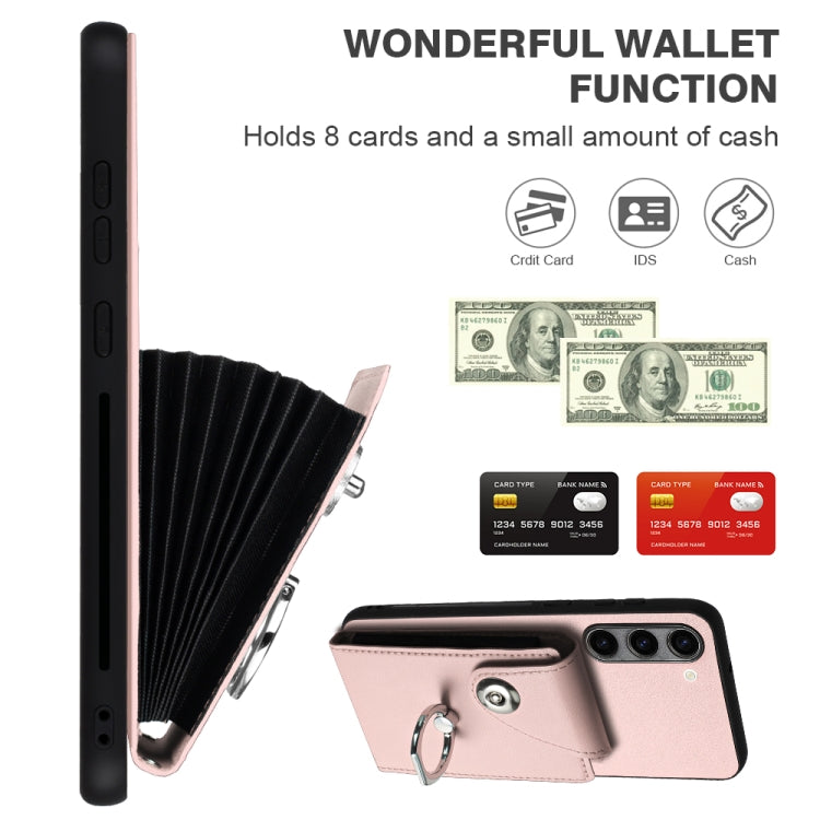For Samsung Galaxy S23+ 5G Organ Card Bag Ring Holder PU Phone Case with Lanyard(Pink) - HoMEdemic™ 