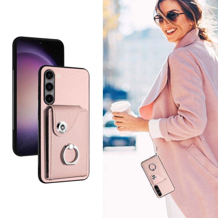 For Samsung Galaxy S23+ 5G Organ Card Bag Ring Holder PU Phone Case with Lanyard(Pink) - HoMEdemic™ 