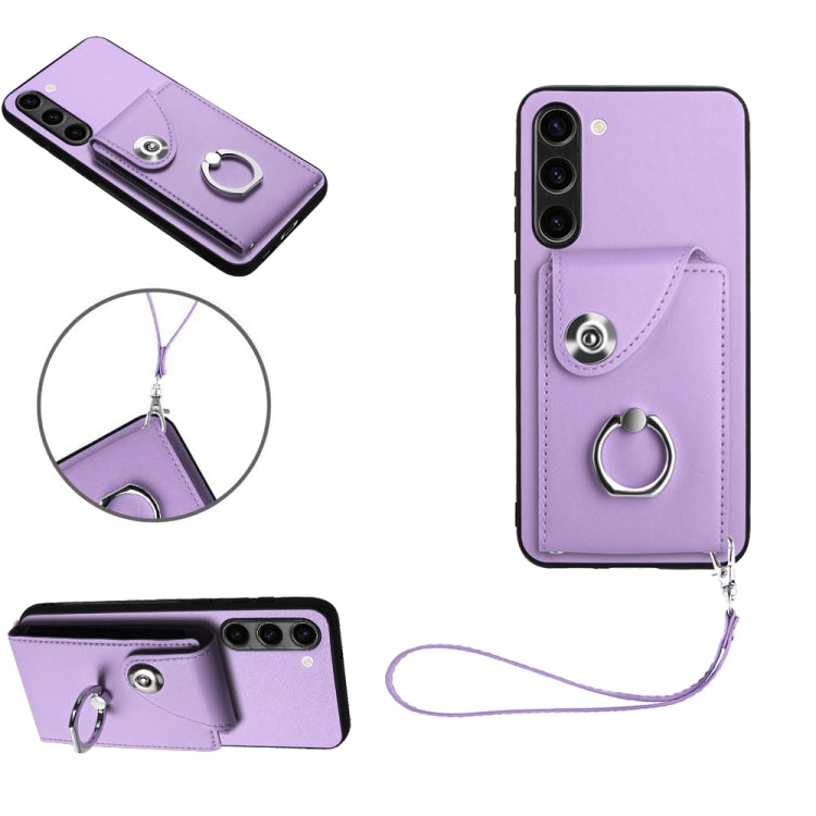 For Samsung Galaxy S23+ 5G Organ Card Bag Ring Holder PU Phone Case with Lanyard(Purple) - HoMEdemic™ 
