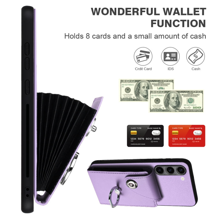 For Samsung Galaxy S23+ 5G Organ Card Bag Ring Holder PU Phone Case with Lanyard(Purple) - HoMEdemic™ 