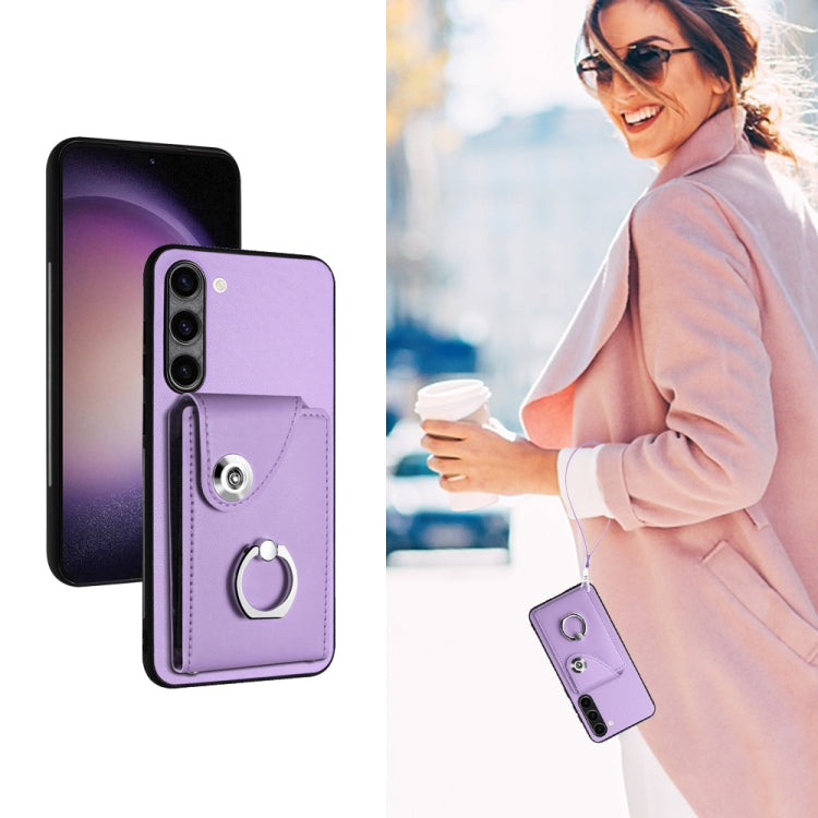 For Samsung Galaxy S23+ 5G Organ Card Bag Ring Holder PU Phone Case with Lanyard(Purple) - HoMEdemic™ 