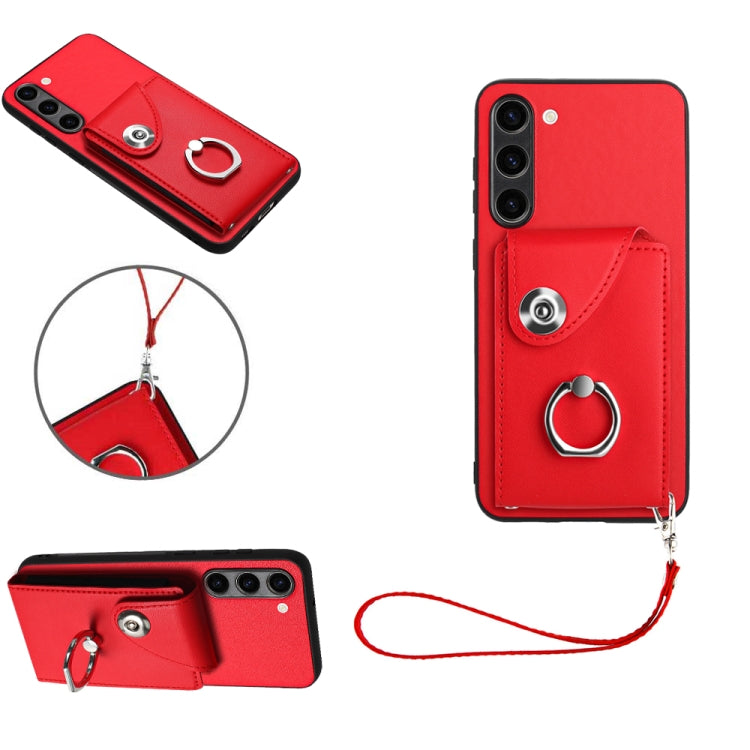 For Samsung Galaxy S23+ 5G Organ Card Bag Ring Holder PU Phone Case with Lanyard(Red) - HoMEdemic™ 