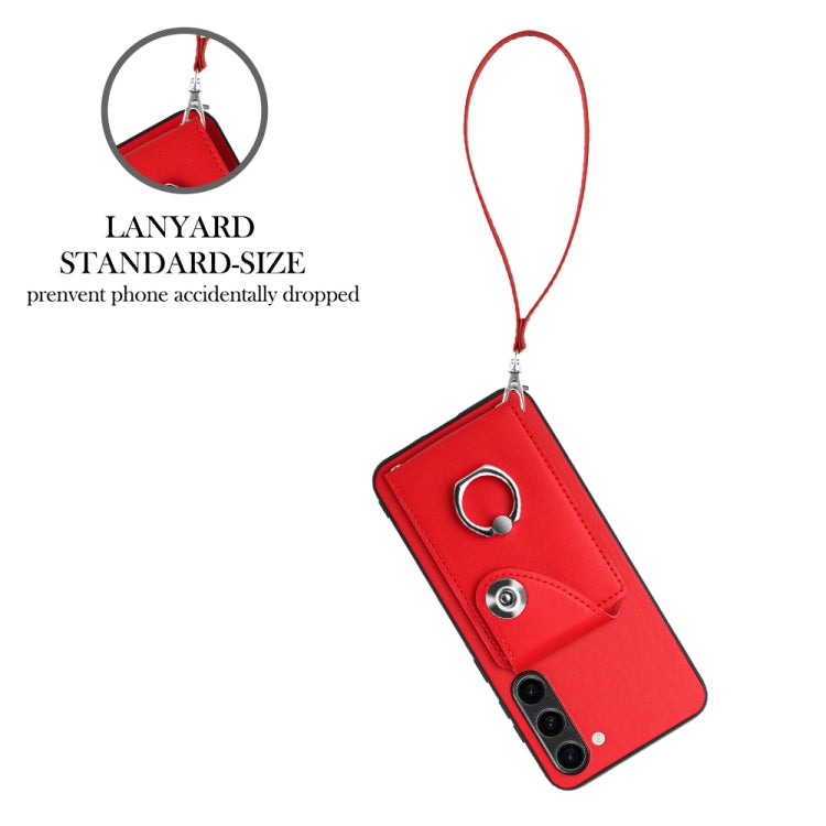 For Samsung Galaxy S23+ 5G Organ Card Bag Ring Holder PU Phone Case with Lanyard(Red) - HoMEdemic™ 
