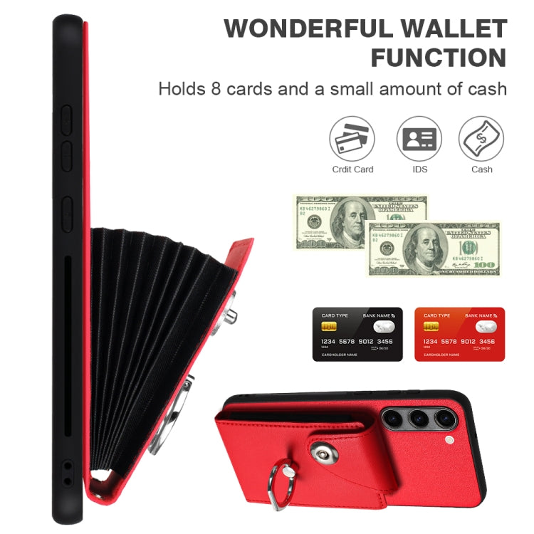 For Samsung Galaxy S23+ 5G Organ Card Bag Ring Holder PU Phone Case with Lanyard(Red) - HoMEdemic™ 
