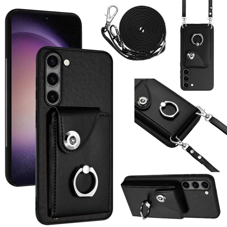 For Samsung Galaxy S23+ 5G Organ Card Bag Ring Holder Phone Case with Long Lanyard(Black) - HoMEdemic™ 
