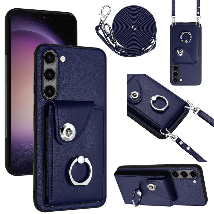 For Samsung Galaxy S23+ 5G Organ Card Bag Ring Holder Phone Case with Long Lanyard(Blue) - HoMEdemic™ 