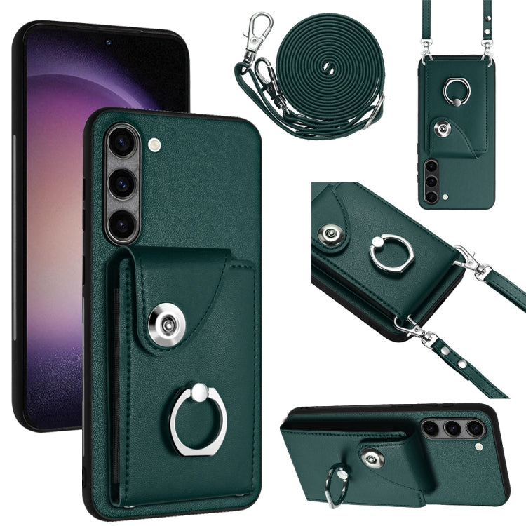 For Samsung Galaxy S23+ 5G Organ Card Bag Ring Holder Phone Case with Long Lanyard(Green) - HoMEdemic™ 