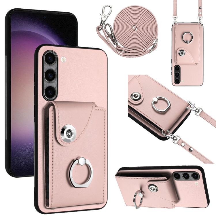 For Samsung Galaxy S23+ 5G Organ Card Bag Ring Holder Phone Case with Long Lanyard(Pink) - HoMEdemic™ 