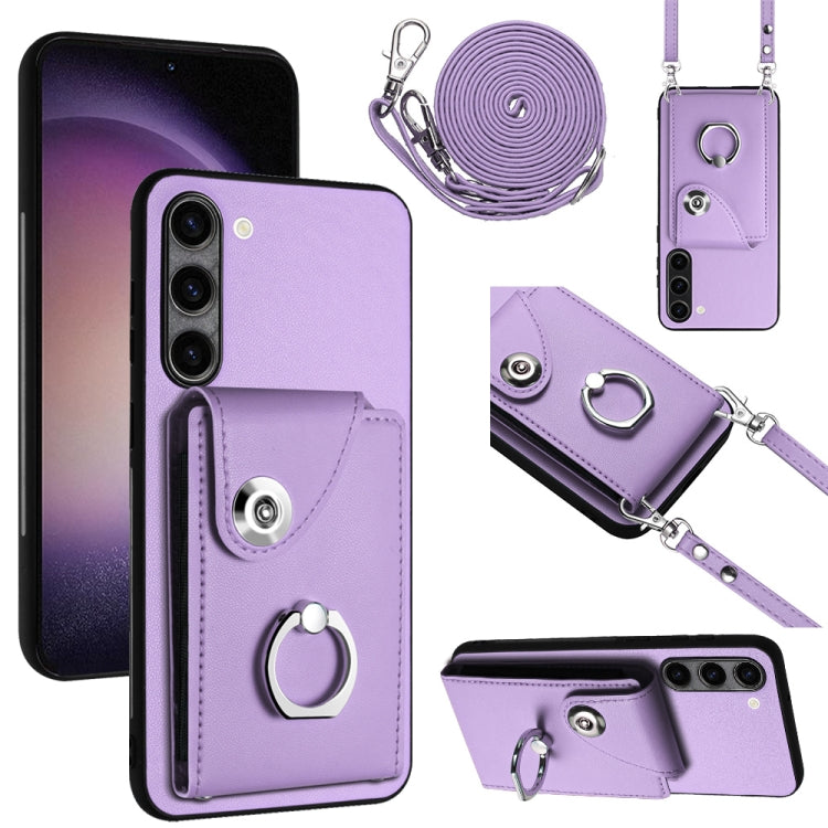 For Samsung Galaxy S23+ 5G Organ Card Bag Ring Holder Phone Case with Long Lanyard(Purple) - HoMEdemic™ 