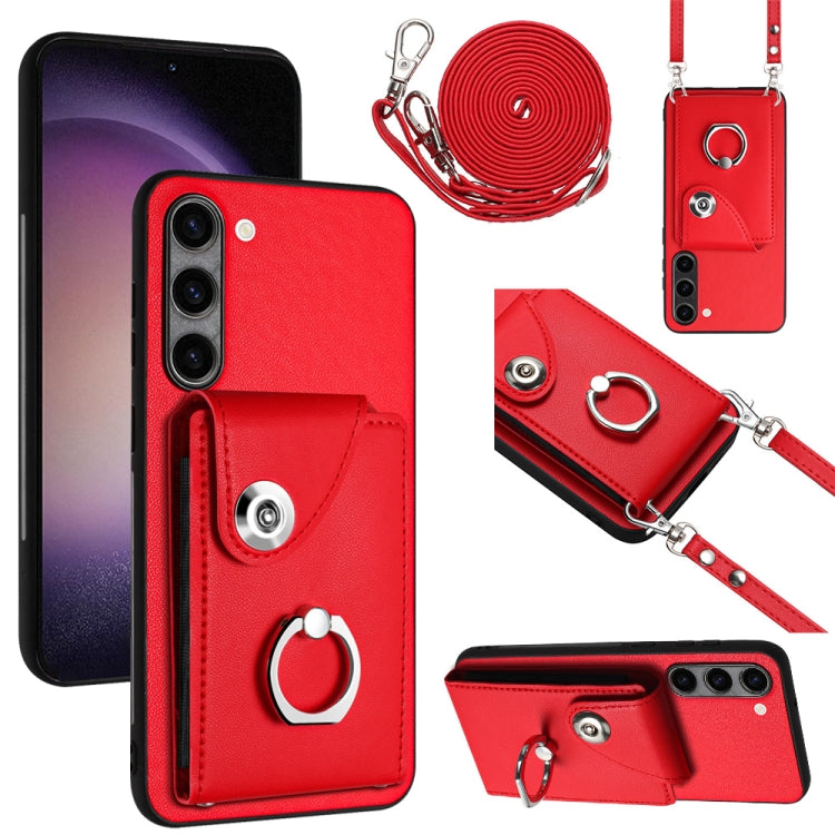 For Samsung Galaxy S23+ 5G Organ Card Bag Ring Holder Phone Case with Long Lanyard(Red) - HoMEdemic™ 