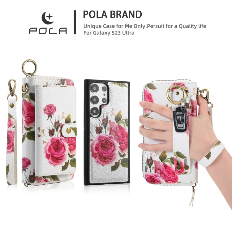 For Samsung Galaxy S23+ 5G POLA Flower Multi-functional Zipper Wallet Leather Phone Case(Beige) - HoMEdemic™ 