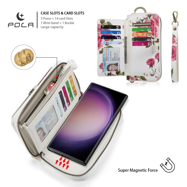 For Samsung Galaxy S23+ 5G POLA Flower Multi-functional Zipper Wallet Leather Phone Case(Beige) - HoMEdemic™ 