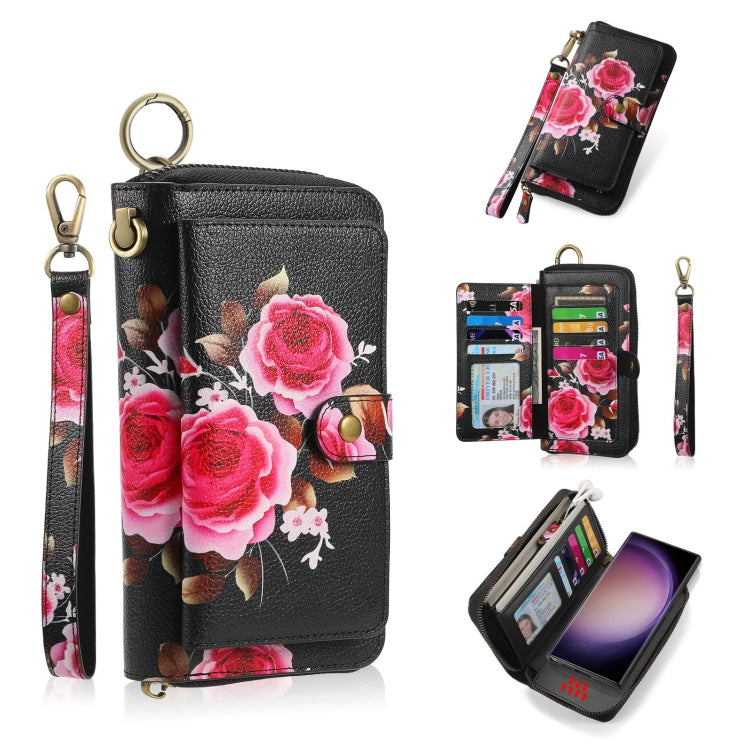 For Samsung Galaxy S23+ 5G POLA Flower Multi-functional Zipper Wallet Leather Phone Case(Black) - HoMEdemic™ 