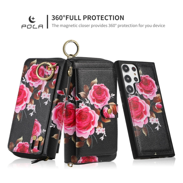For Samsung Galaxy S23+ 5G POLA Flower Multi-functional Zipper Wallet Leather Phone Case(Black) - HoMEdemic™ 