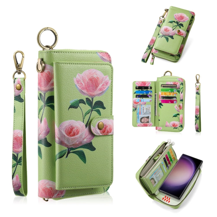 For Samsung Galaxy S23+ 5G POLA Flower Multi-functional Zipper Wallet Leather Phone Case(Green) - HoMEdemic™ 