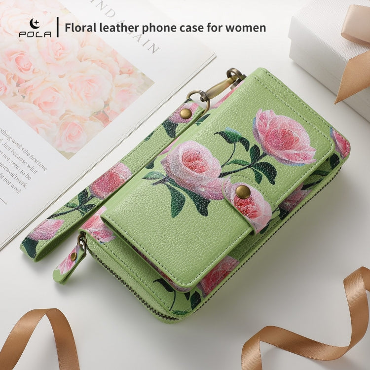 For Samsung Galaxy S23+ 5G POLA Flower Multi-functional Zipper Wallet Leather Phone Case(Green) - HoMEdemic™ 