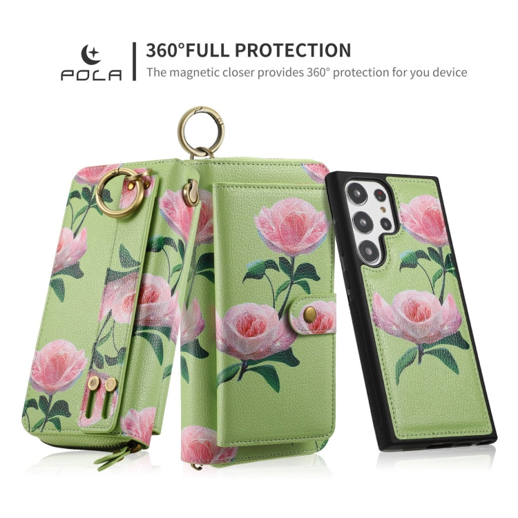 For Samsung Galaxy S23+ 5G POLA Flower Multi-functional Zipper Wallet Leather Phone Case(Green) - HoMEdemic™ 