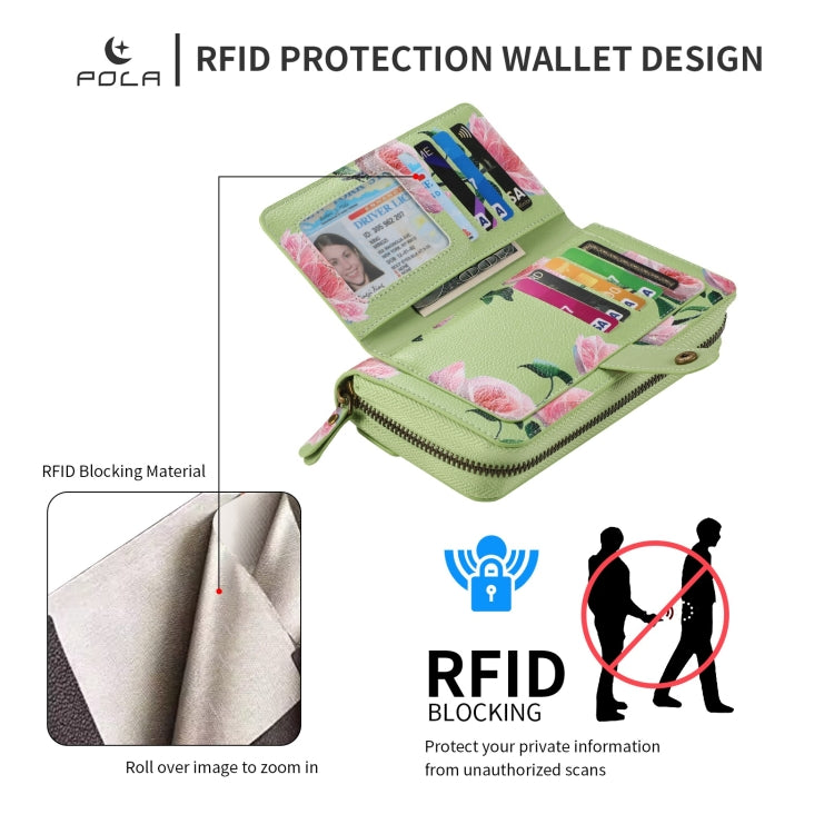 For Samsung Galaxy S23+ 5G POLA Flower Multi-functional Zipper Wallet Leather Phone Case(Green) - HoMEdemic™ 
