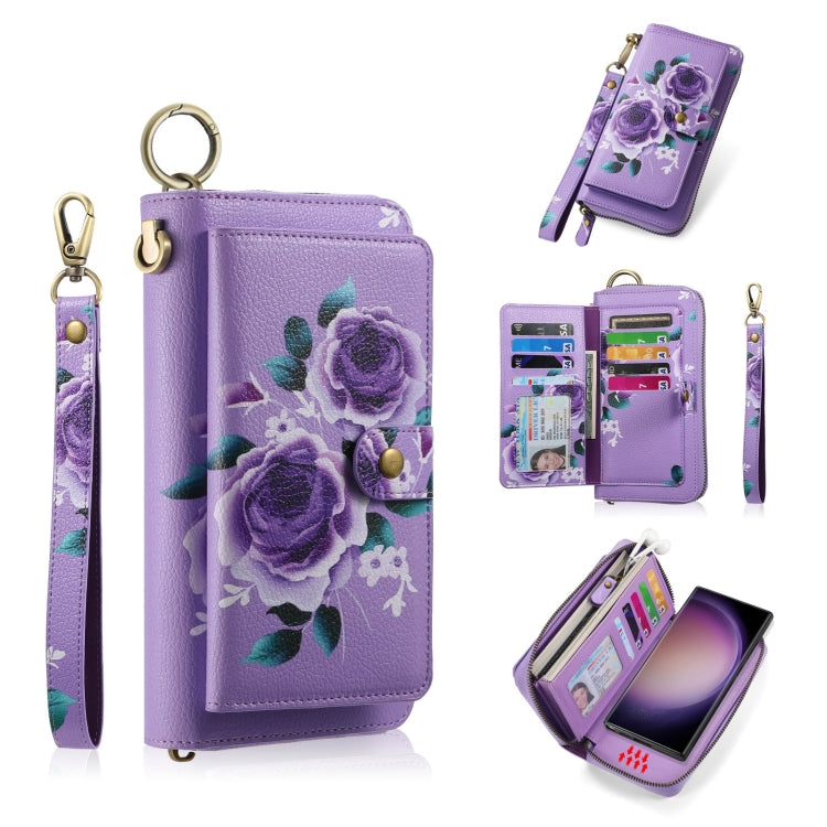 For Samsung Galaxy S23+ 5G POLA Flower Multi-functional Zipper Wallet Leather Phone Case(Purple) - HoMEdemic™ 