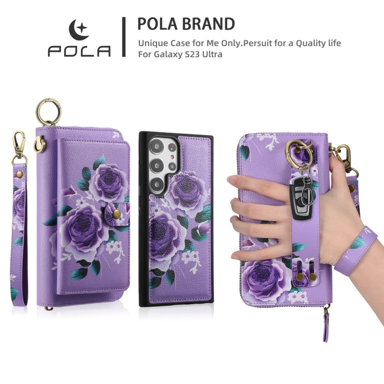 For Samsung Galaxy S23+ 5G POLA Flower Multi-functional Zipper Wallet Leather Phone Case(Purple) - HoMEdemic™ 