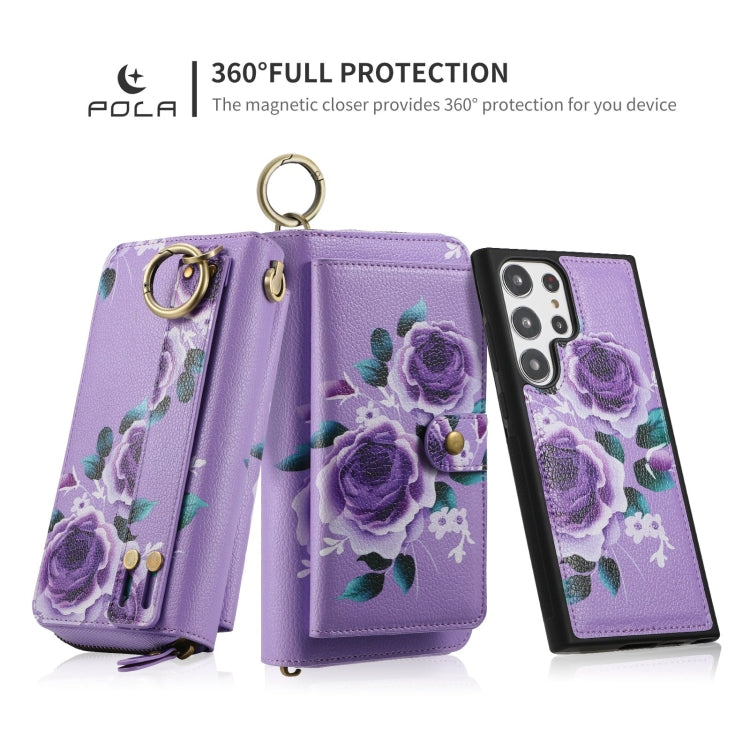 For Samsung Galaxy S23+ 5G POLA Flower Multi-functional Zipper Wallet Leather Phone Case(Purple) - HoMEdemic™ 