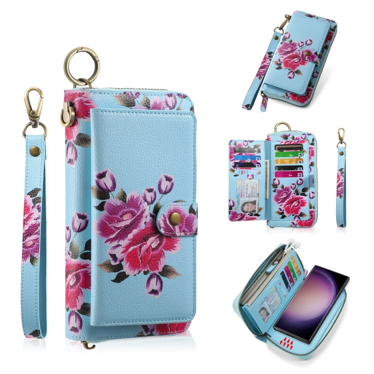 For Samsung Galaxy S23+ 5G POLA Flower Multi-functional Zipper Wallet Leather Phone Case(Sky Blue) - HoMEdemic™ 