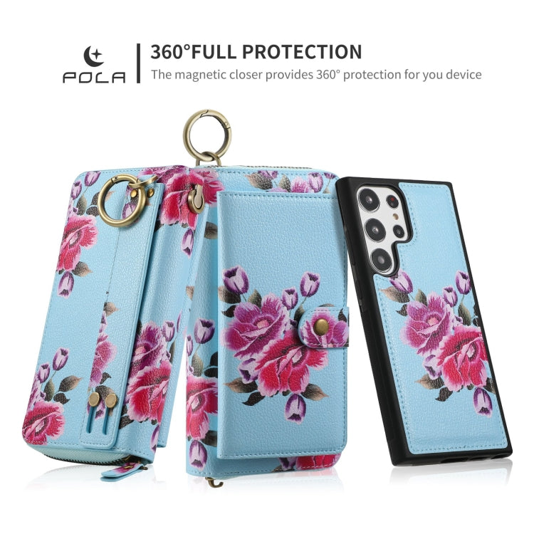 For Samsung Galaxy S23+ 5G POLA Flower Multi-functional Zipper Wallet Leather Phone Case(Sky Blue) - HoMEdemic™ 