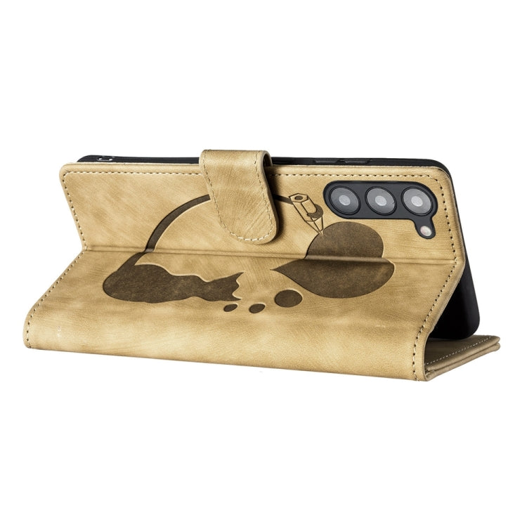 For Samsung Galaxy S23+ 5G Pen Heart Cat Embossed Leather Phone Case(Apricot) - HoMEdemic™ 