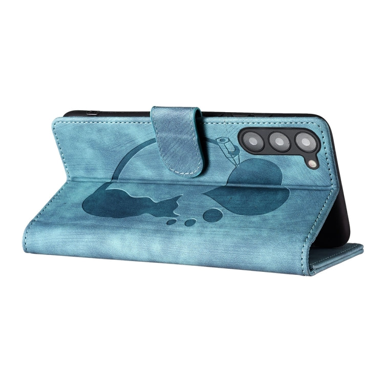 For Samsung Galaxy S23+ 5G Pen Heart Cat Embossed Leather Phone Case(Blue) - HoMEdemic™ 