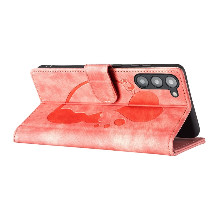 For Samsung Galaxy S23+ 5G Pen Heart Cat Embossed Leather Phone Case(Orange) - HoMEdemic™ 