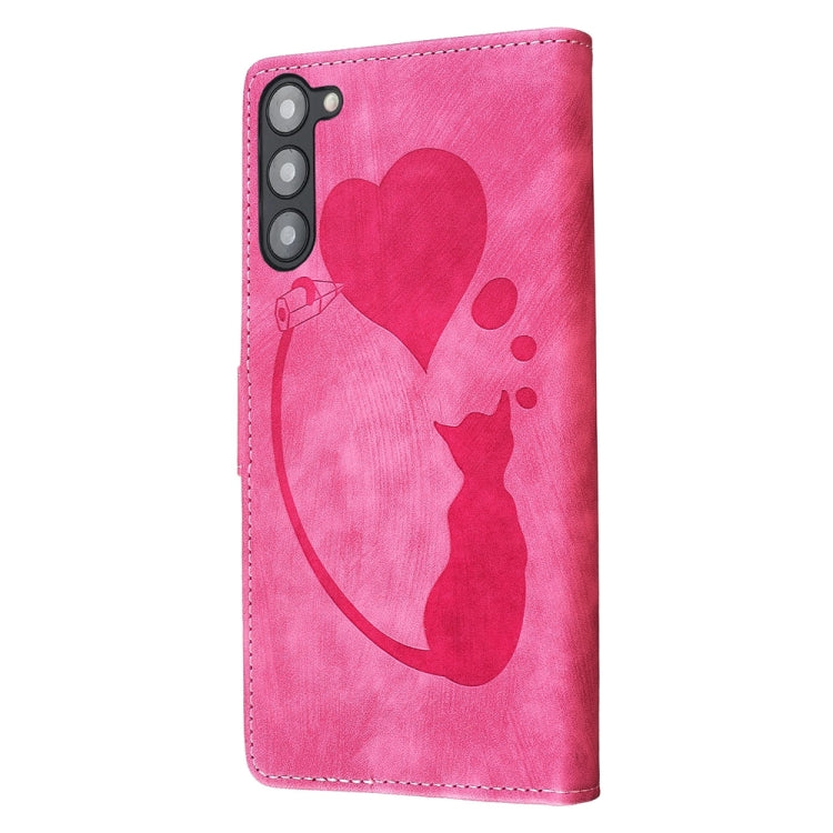 For Samsung Galaxy S23+ 5G Pen Heart Cat Embossed Leather Phone Case(Pink) - HoMEdemic™ 