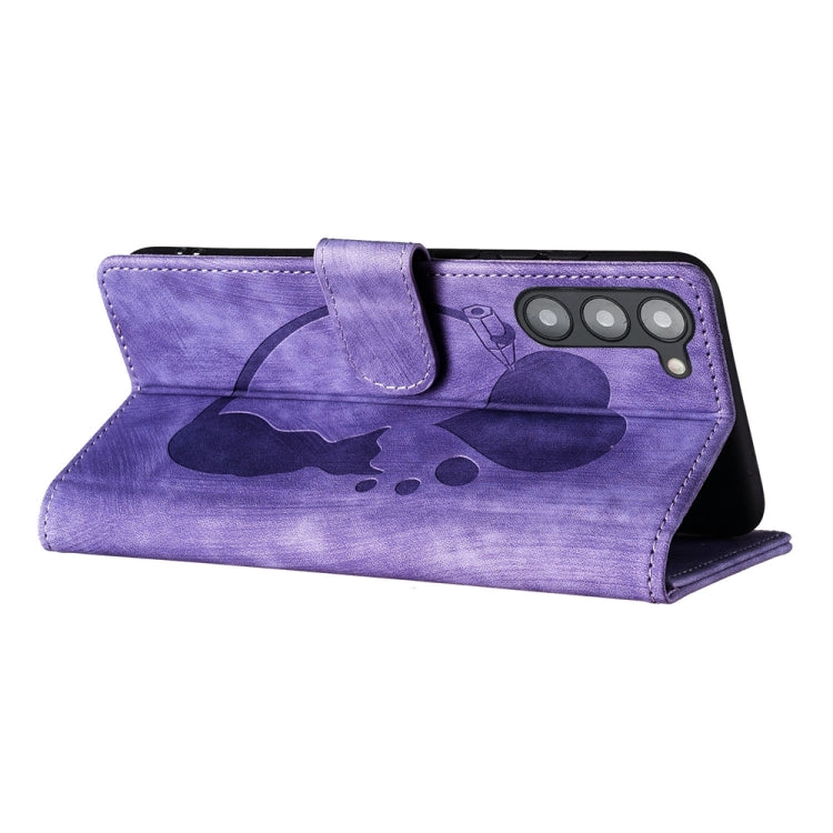 For Samsung Galaxy S23+ 5G Pen Heart Cat Embossed Leather Phone Case(Purple) - HoMEdemic™ 