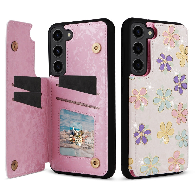 For Samsung Galaxy S23+ 5G Printed Double Buckle RFID Anti-theft Phone Case(Blossoming Flowers) - HoMEdemic™ 