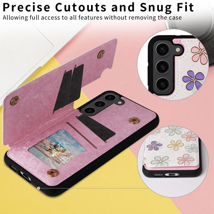 For Samsung Galaxy S23+ 5G Printed Double Buckle RFID Anti-theft Phone Case(Blossoming Flowers) - HoMEdemic™ 