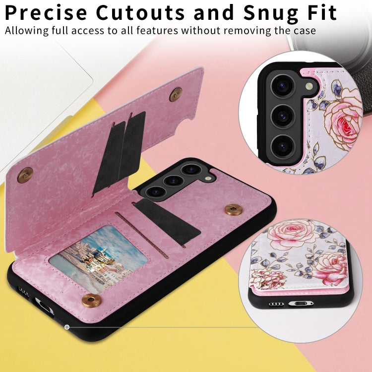 For Samsung Galaxy S23+ 5G Printed Double Buckle RFID Anti-theft Phone Case(Pastoral Rose) - HoMEdemic™ 