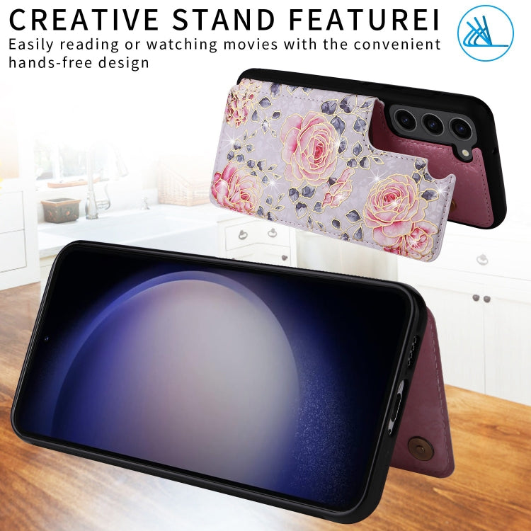 For Samsung Galaxy S23+ 5G Printed Double Buckle RFID Anti-theft Phone Case(Pastoral Rose) - HoMEdemic™ 