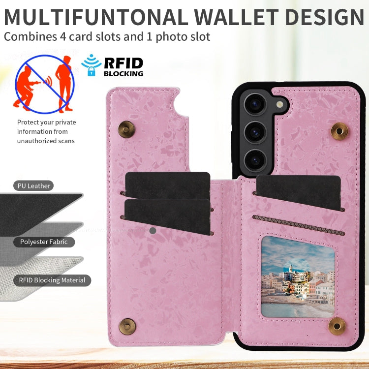 For Samsung Galaxy S23+ 5G Printed Double Buckle RFID Anti-theft Phone Case(Pastoral Rose) - HoMEdemic™ 