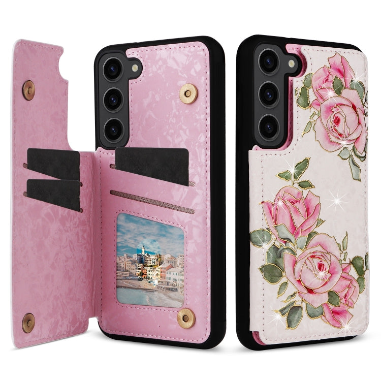 For Samsung Galaxy S23+ 5G Printed Double Buckle RFID Anti-theft Phone Case(Rose) - HoMEdemic™ 